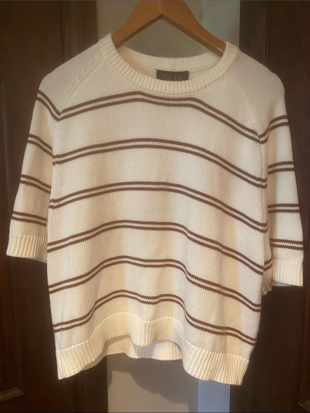 Truth Cream Sweater with Brown Stripes